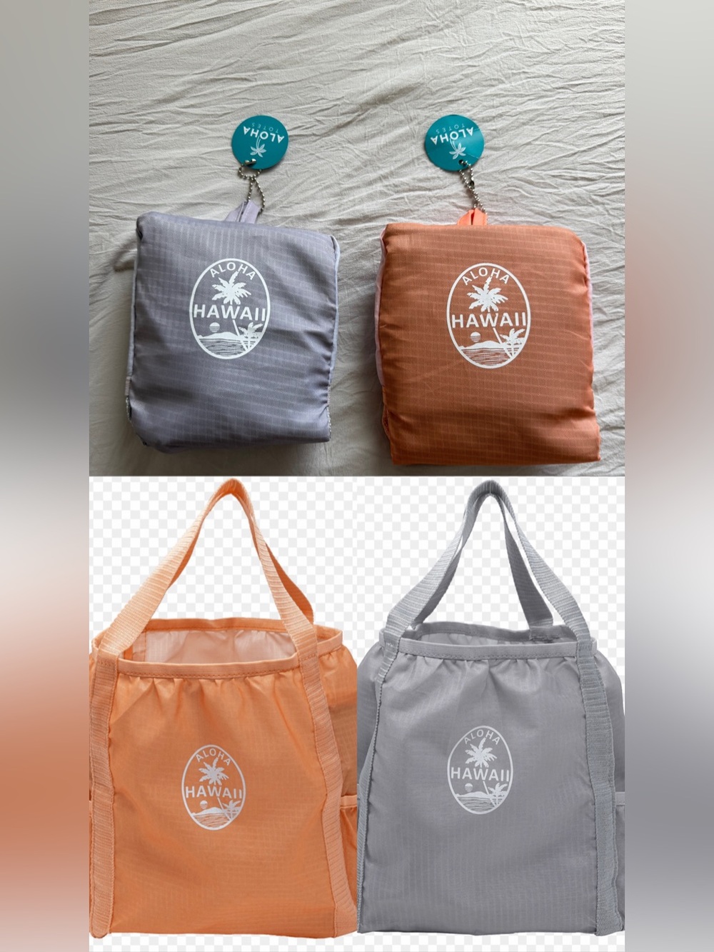 Aloha Hawaii‎ Foldable 2 Tote Bag - Gray & Coral